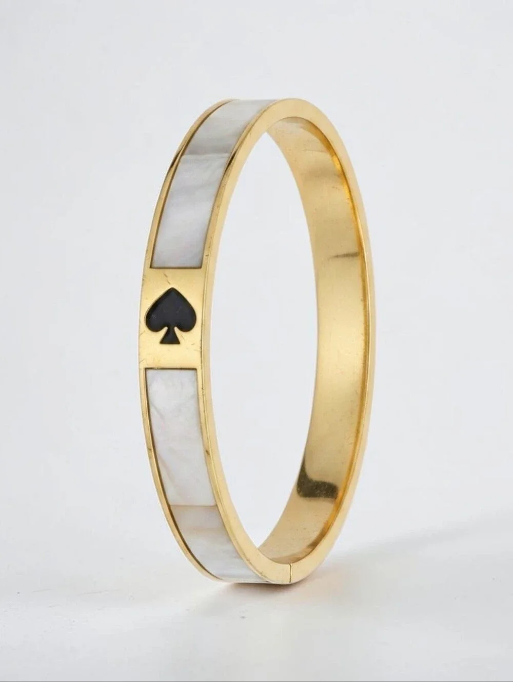 kate Spade NWT  Gold Tone Bangle with White Inlay and Spade Accent